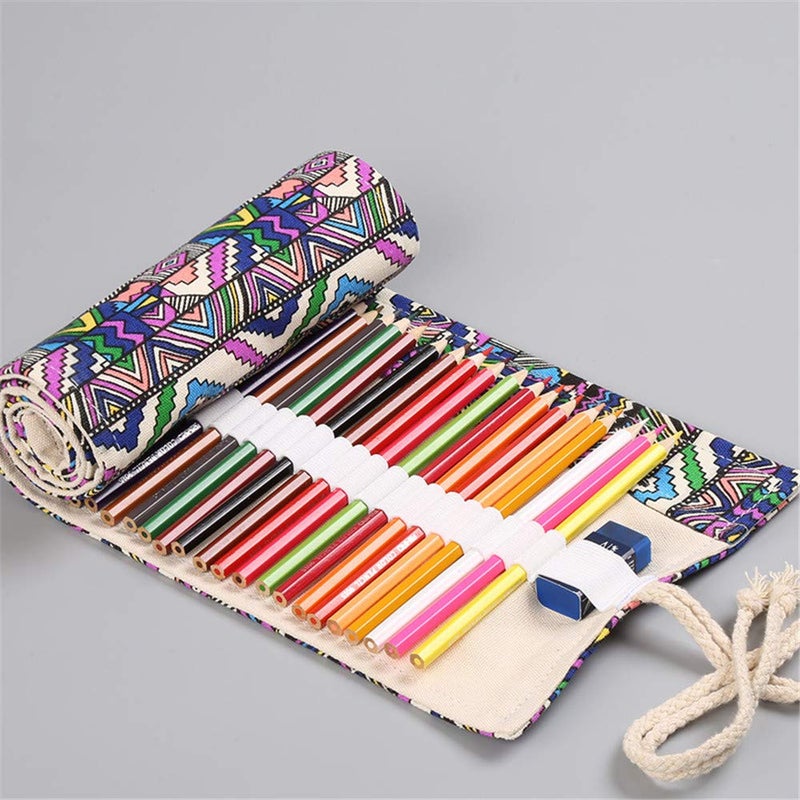 Funny live 36/48/72 Slots Colored Pencil Wrap Pencils Roll Holder Coloring Pencils Organizer Holder Colored Pen Paint Brush Storage Pouch Portable for Artist Student (National style, 72 Slots) - Image 2